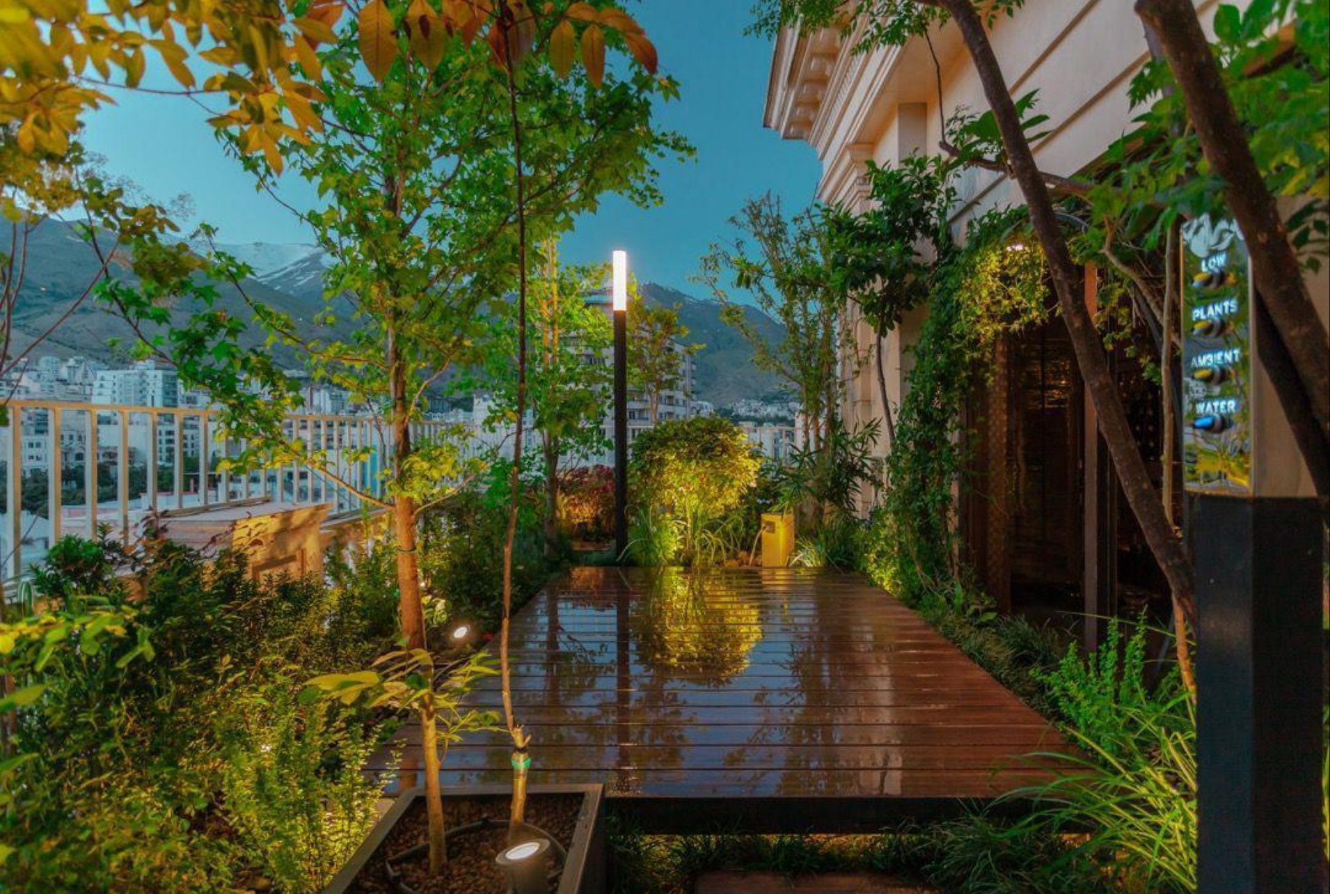 Wooden deck in the evening