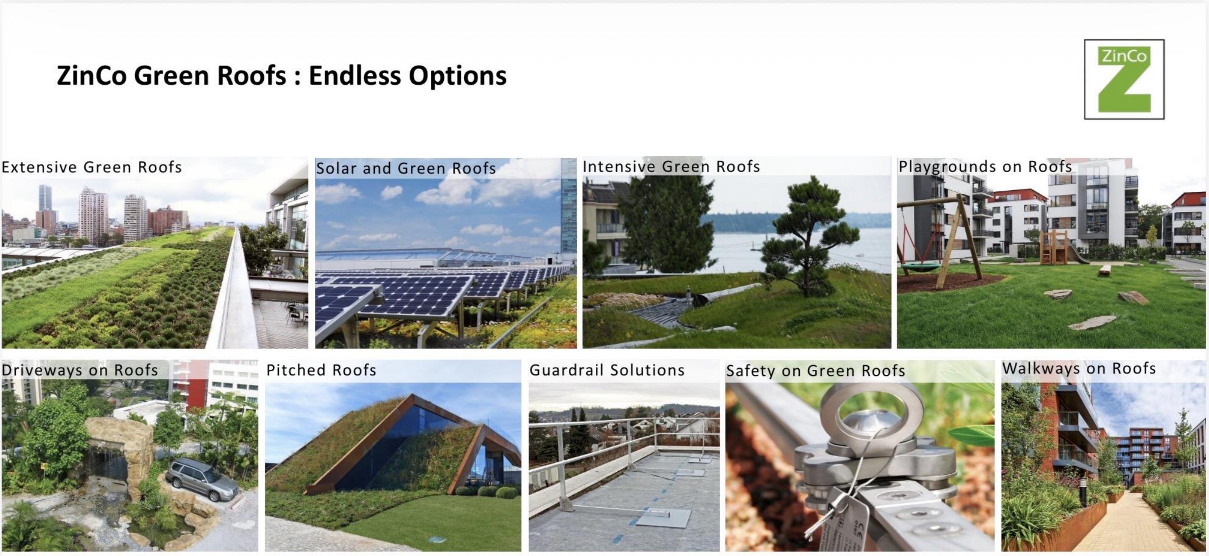 ZinCo Green Roofs endless options gallery